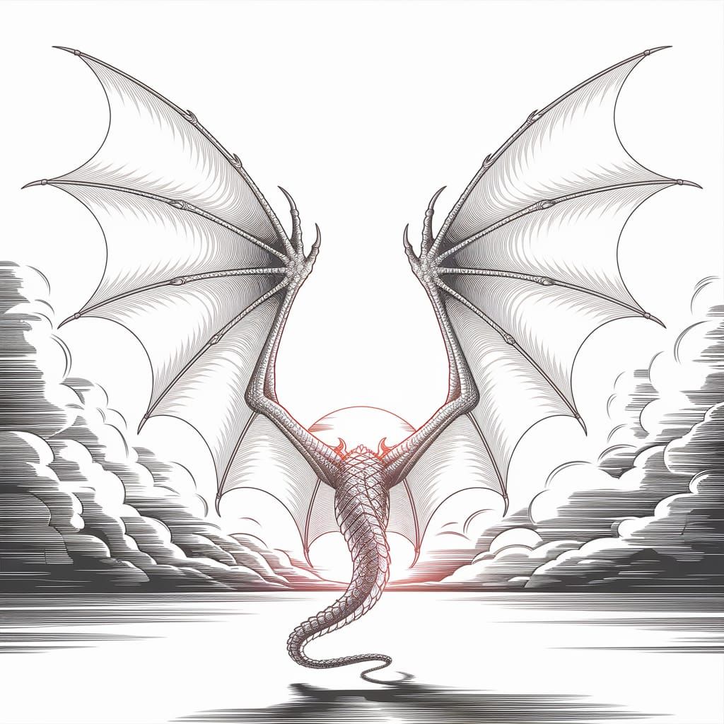 Majestic Dragon Wings Pencil Sketch