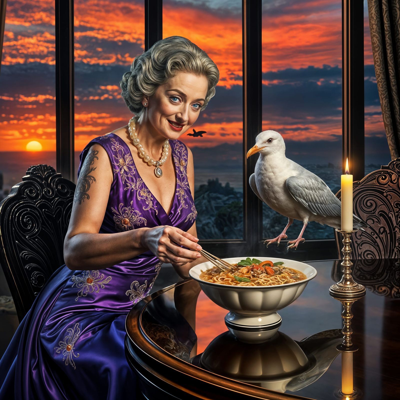 Bette Davis Serves Ramen to a Seagull