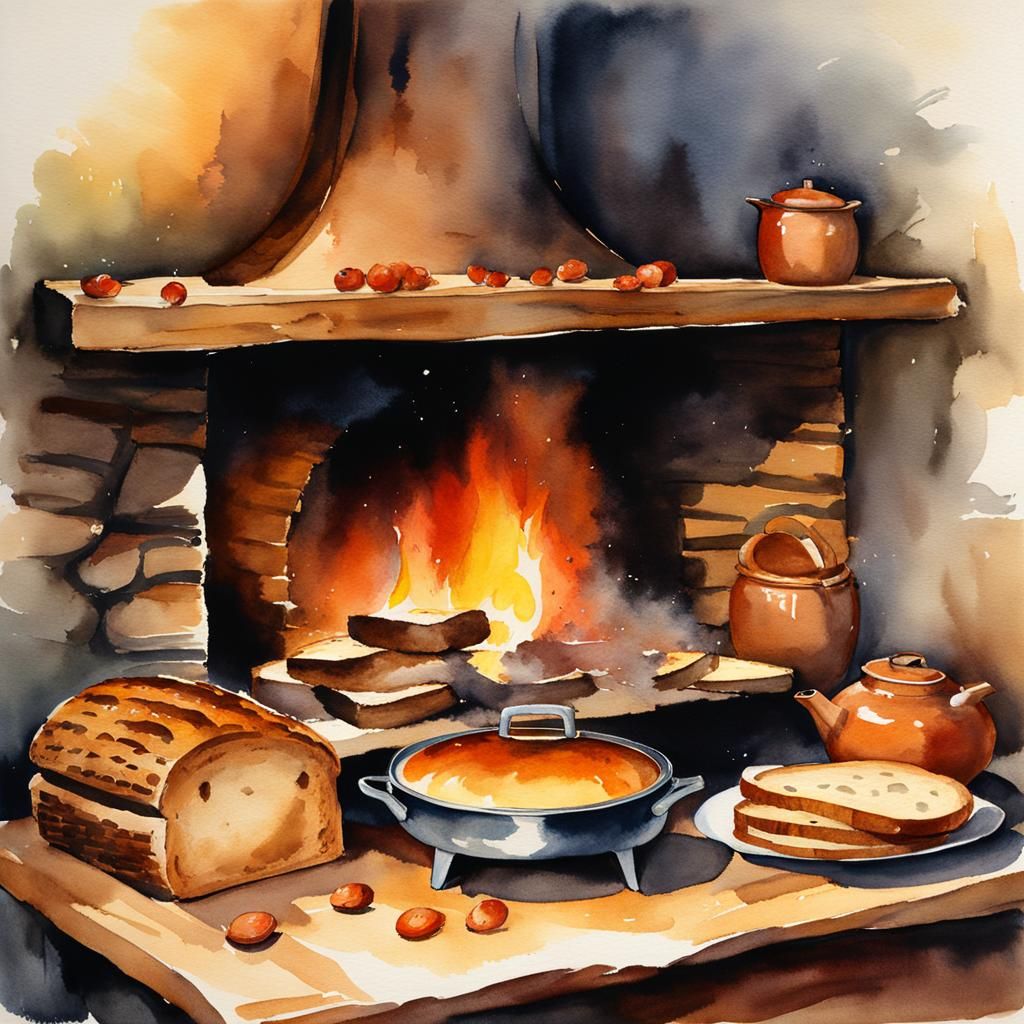 Wood-Fired Oven Still Life in Watercolor and Ink