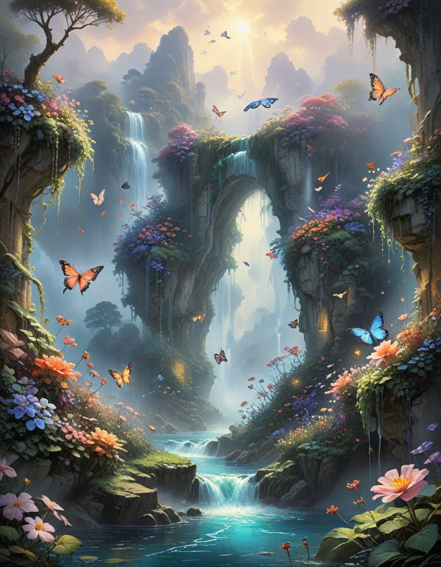 Ethereal Floating Islands Fantasy Scene