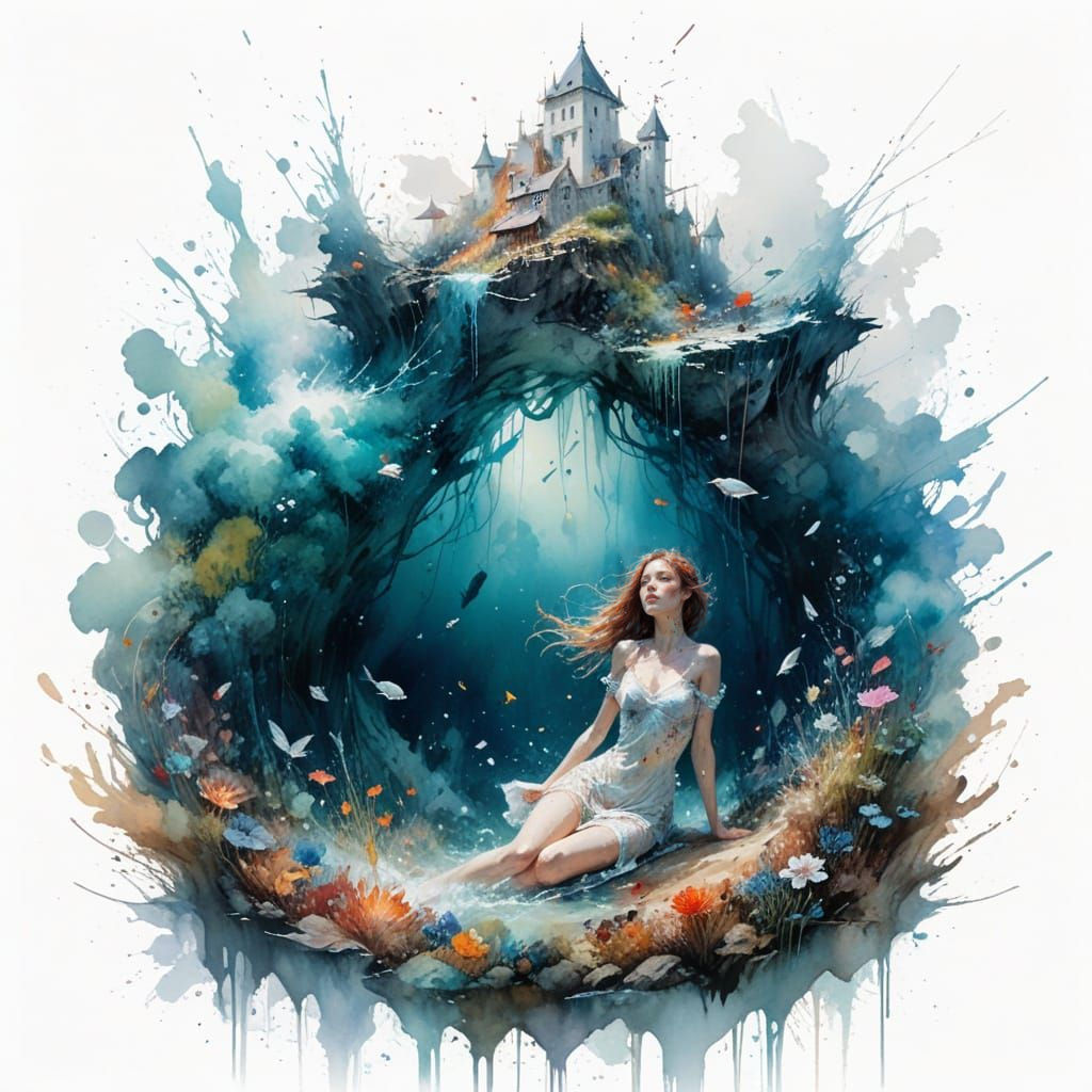 Underwater Cityscape in Expressive Watercolour Style