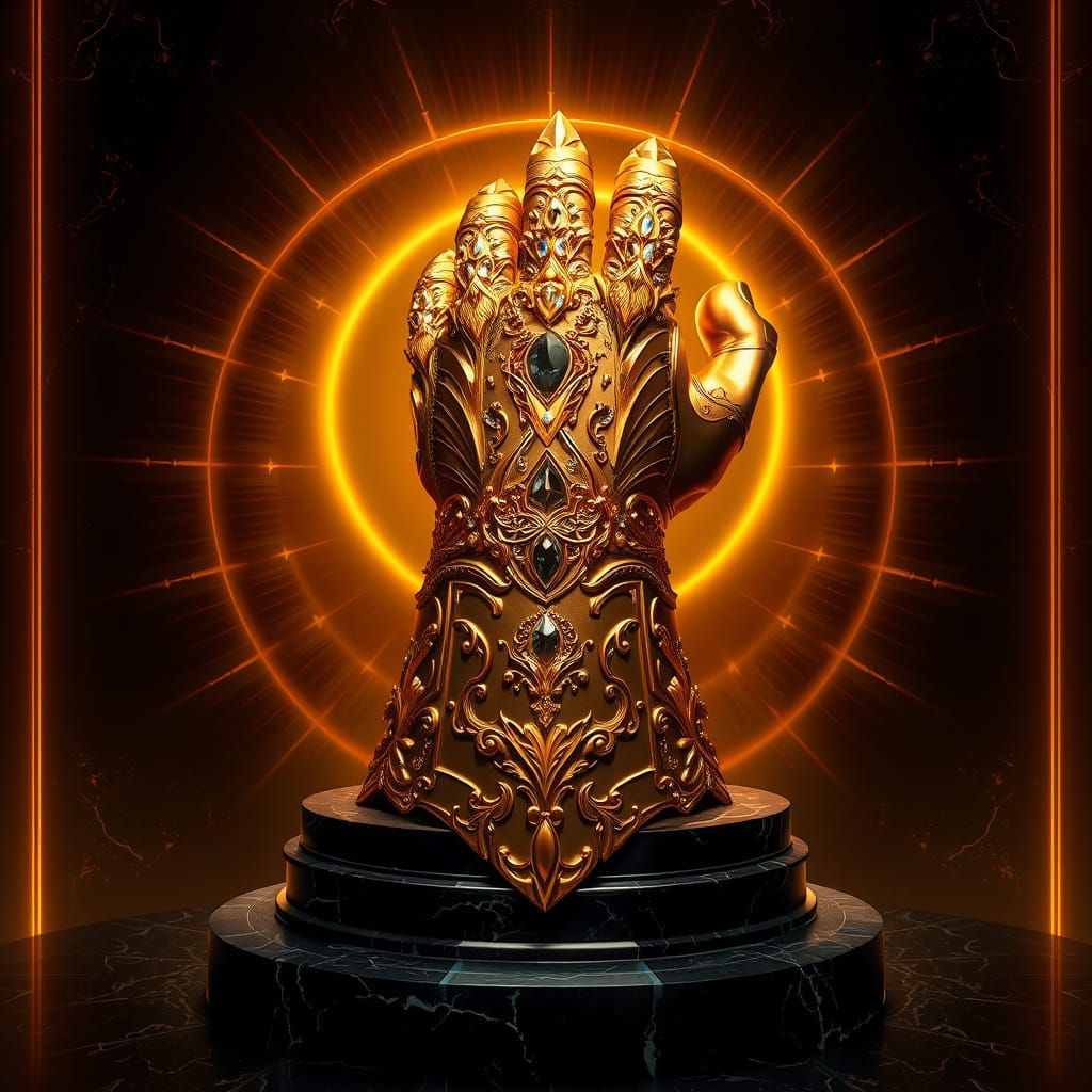 Golden Infinity Gauntlet in Ornate, Mystical Style