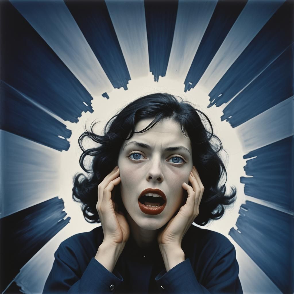 Desperate Scream: Comic-Style Lament in Dark Blue