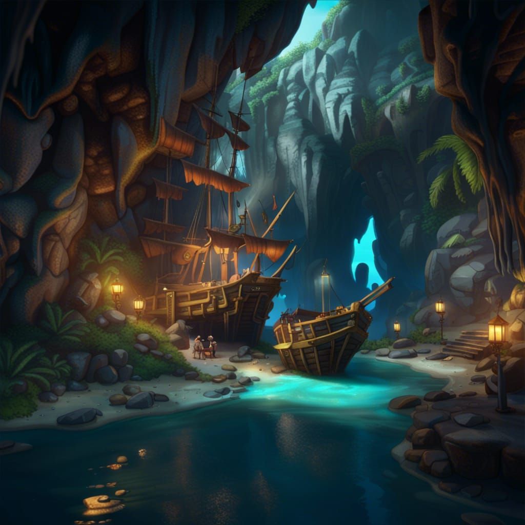 Pirate Hideout in Island Cave: Matte Painting in Unreal Engi...