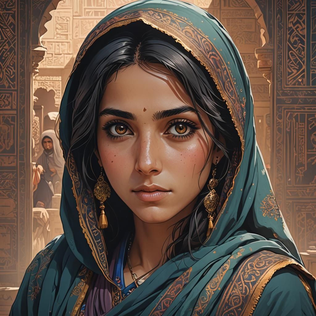 Anime Style Portrait of a Beautiful Afghan Girl
