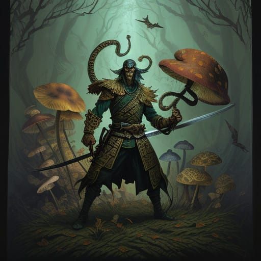 Ancient Bone Katana in Eerie, Mystical Illustration Style