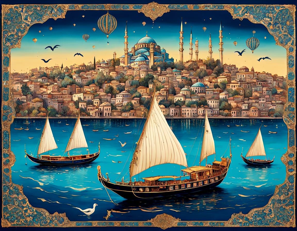 Midnight Bosphorus Tram in Orientalist Fantasy Style