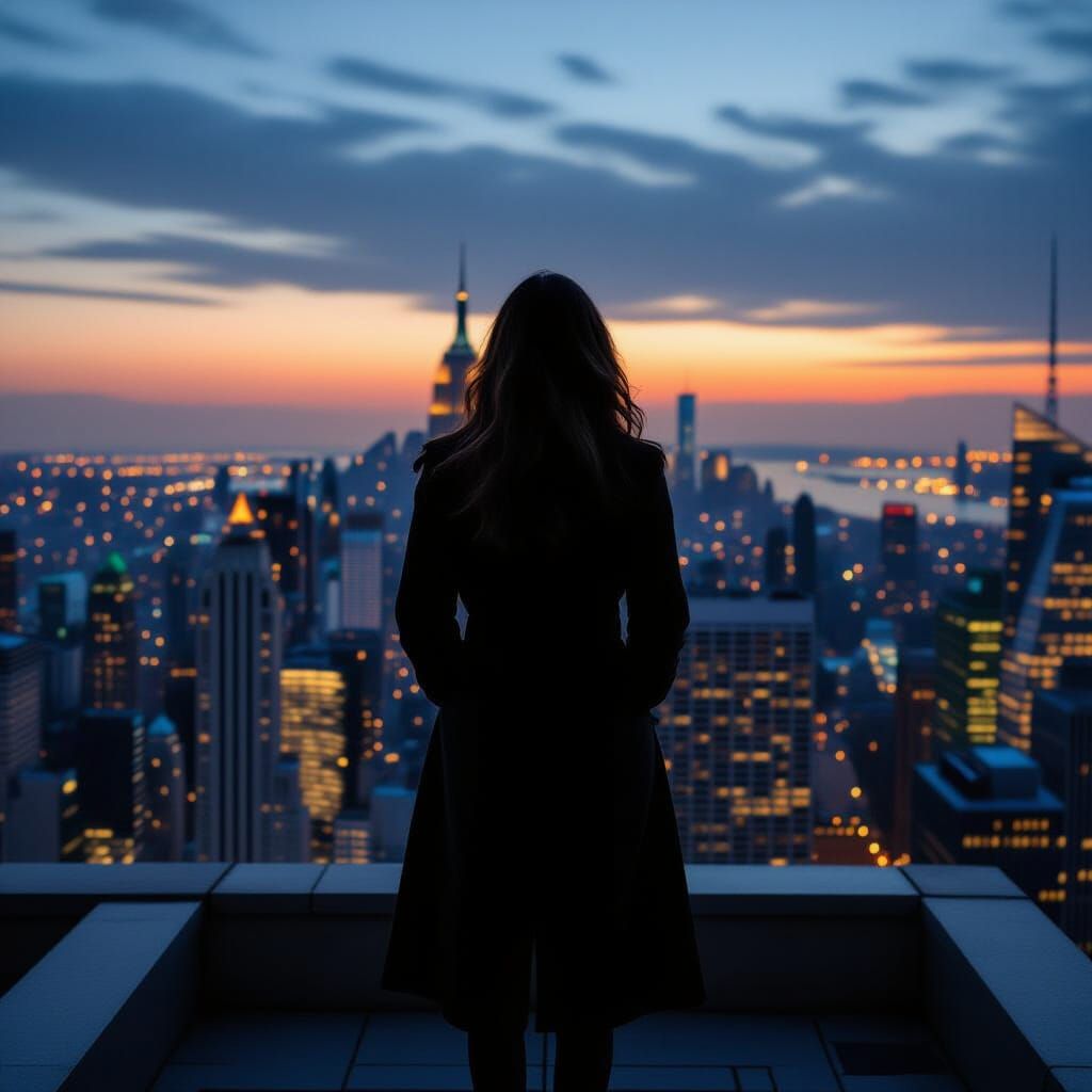 Woman Overlooking New York City at Dusk