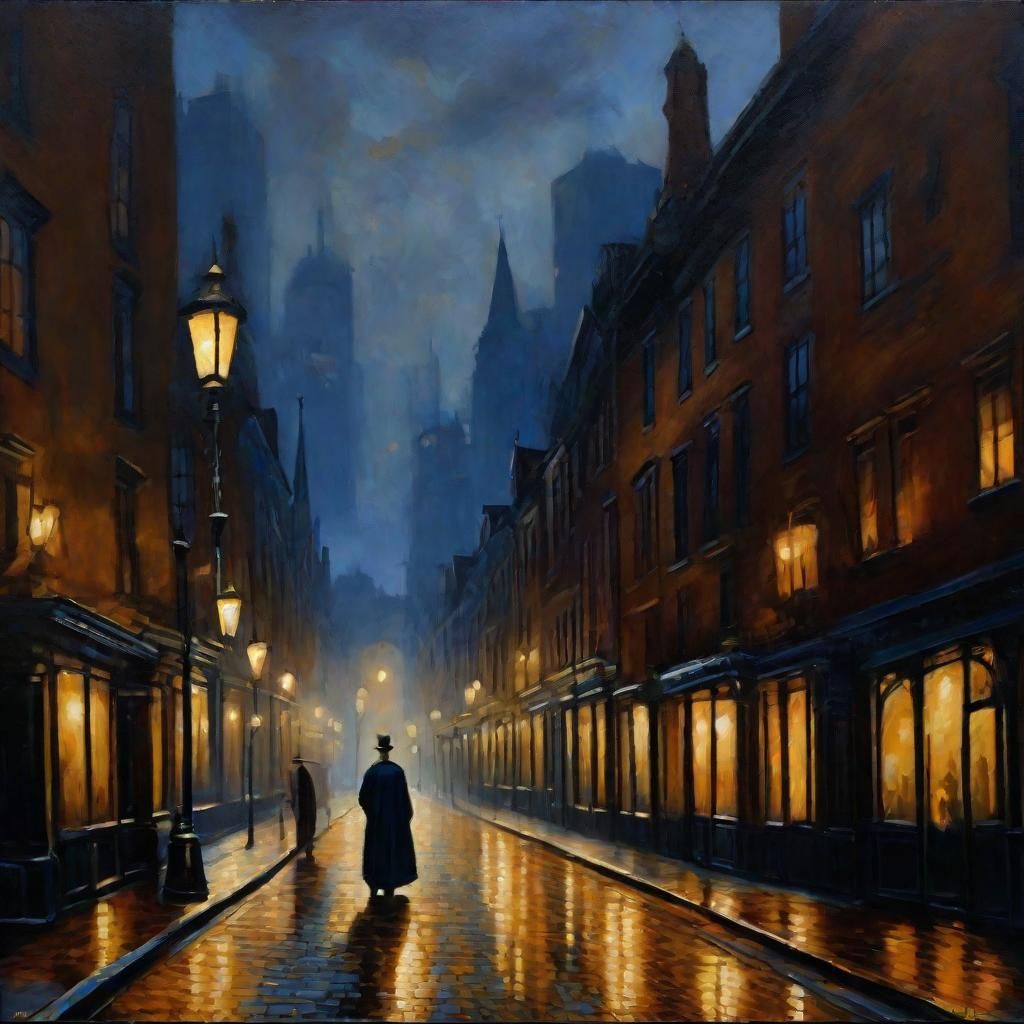 Victorian Twilight Cityscape in Warm Oil Colors