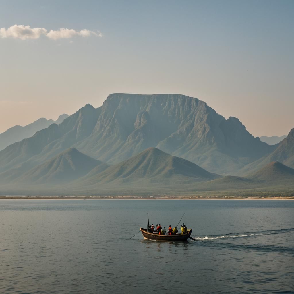 African Fishermen Sailing with Mountain View