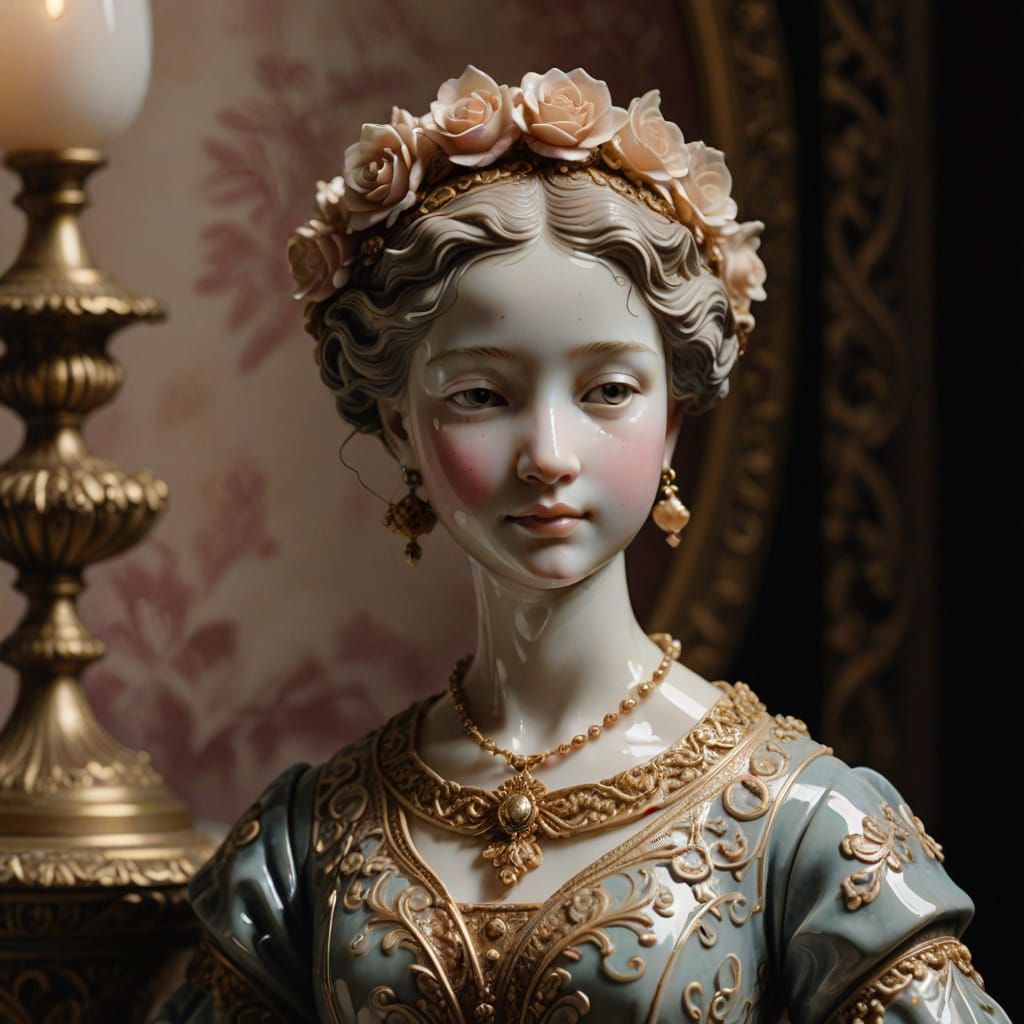 Elegant Porcelain Figurine on Velvet Pedestal