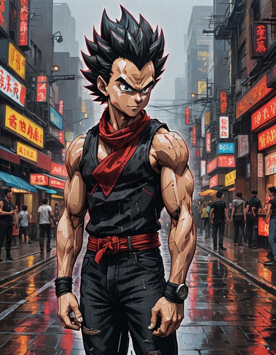 Vegeta as Yakuza Enforcer in Neon Cityscape