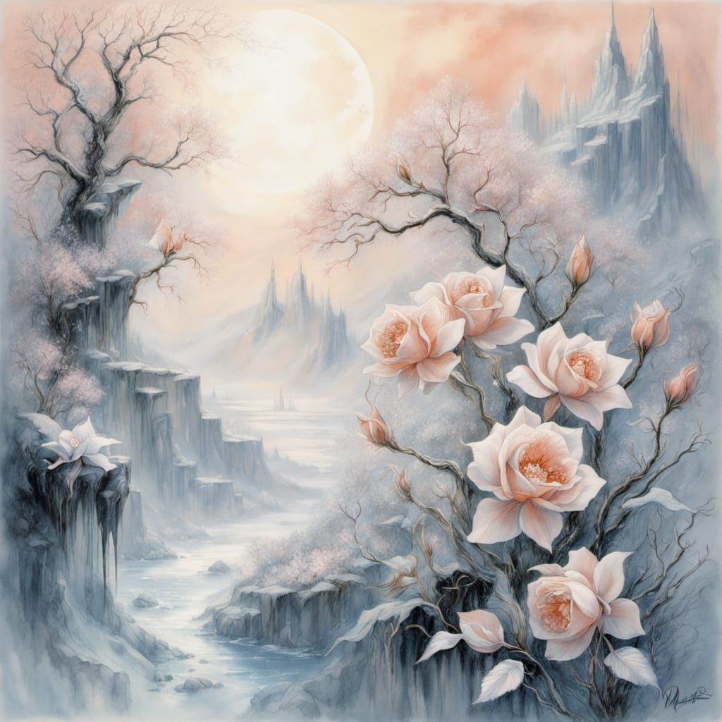 Ethereal Winter Wonderland with Roses and Orchids in Pastel ...