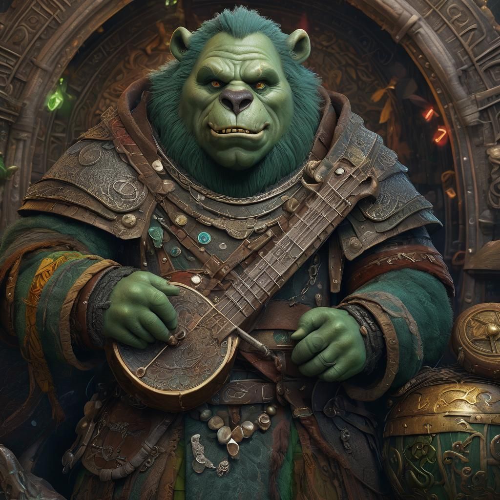 Ogre Warrior with Harp: Vibrant 3D Digital Art
