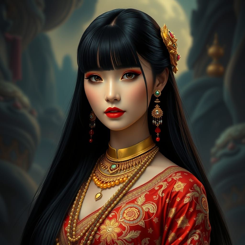 Elegant Thai Goddess in Whimsical Fantasy Attire