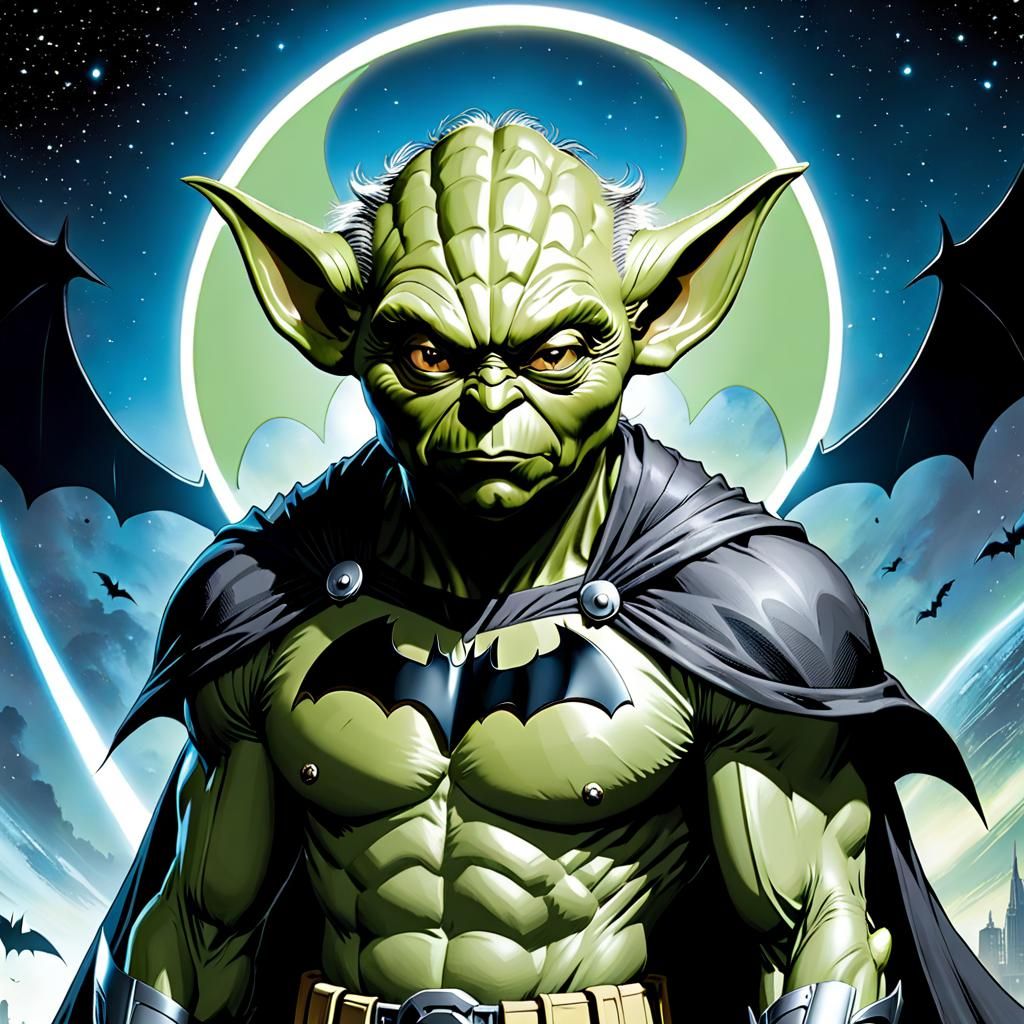 Yoda as Batman in Sci-Fi Comic Style