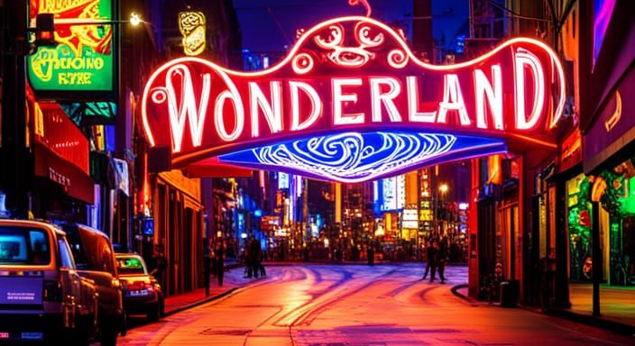 Wonderland Sign with Roses in Burton-esque Style