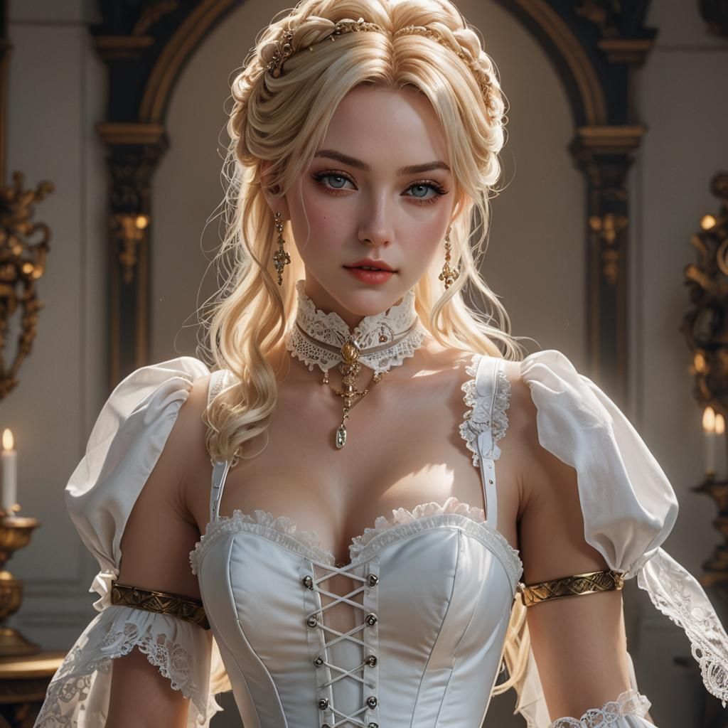 Renaissance Blonde in Corset: 3D Anime Art