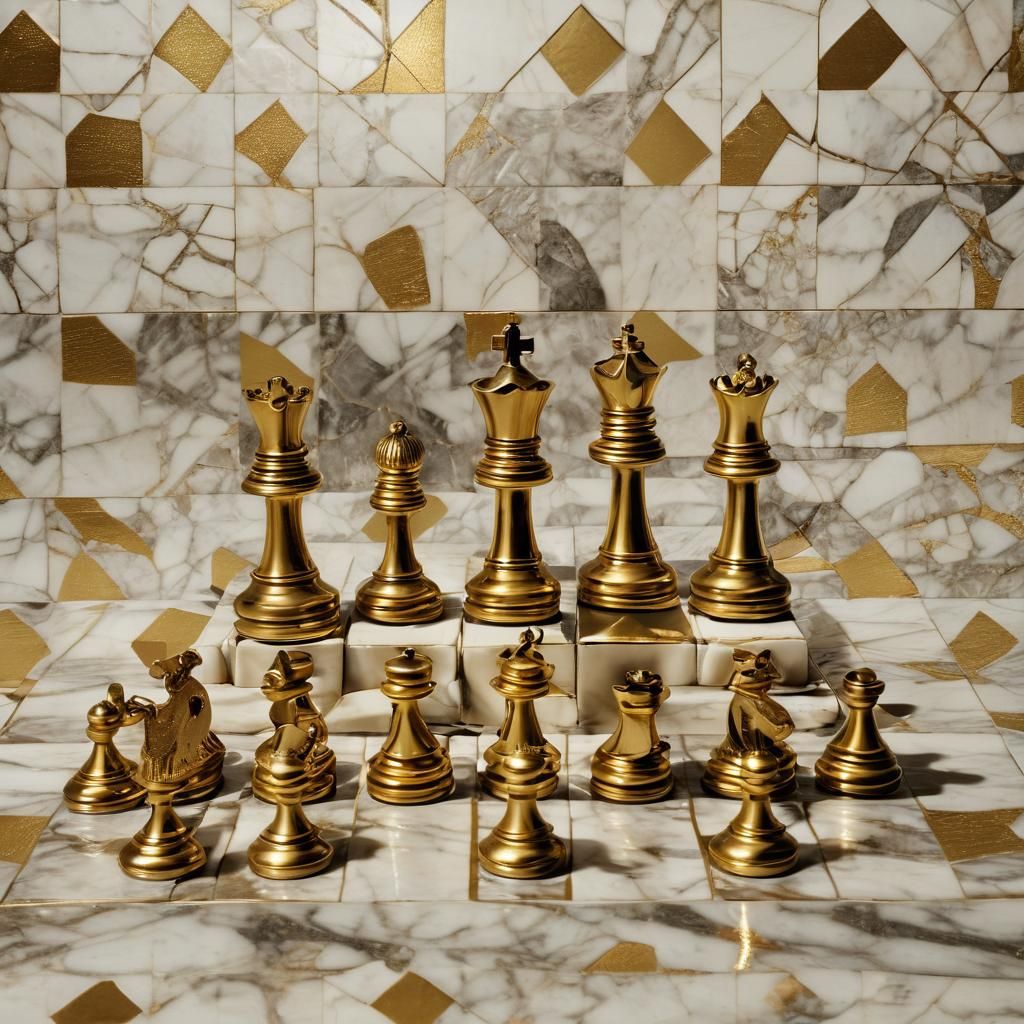 Ornate Gold Chess Set in Experimental Photography Style