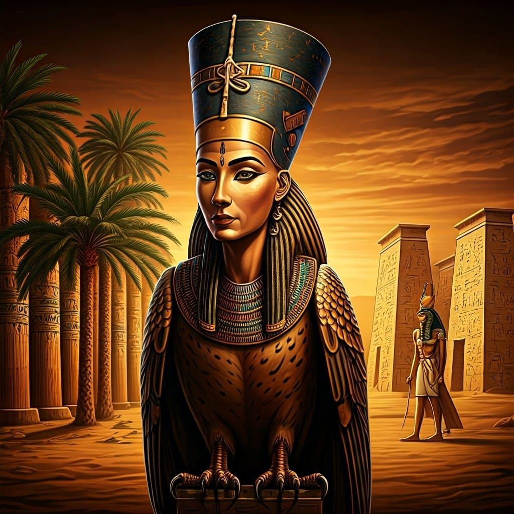 Ancient Egyptian Ba Bird in Vibrant Darkness