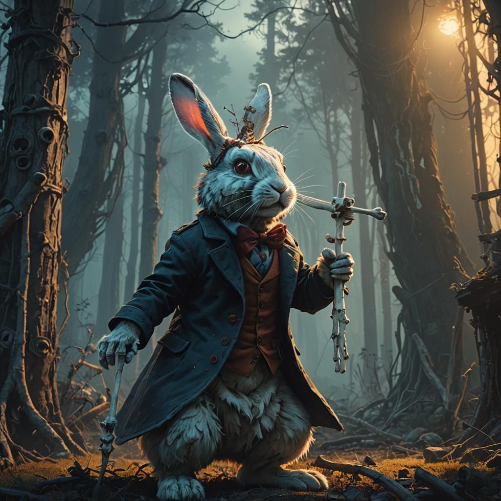 Eerie Rabbit Feast in Mystical Forest