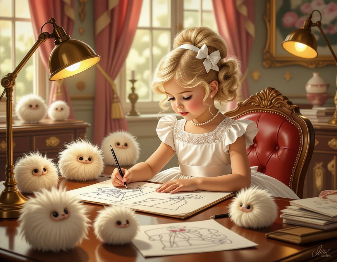 Girl Sketching Fashion in Vintage Studio, Pin-Up Style