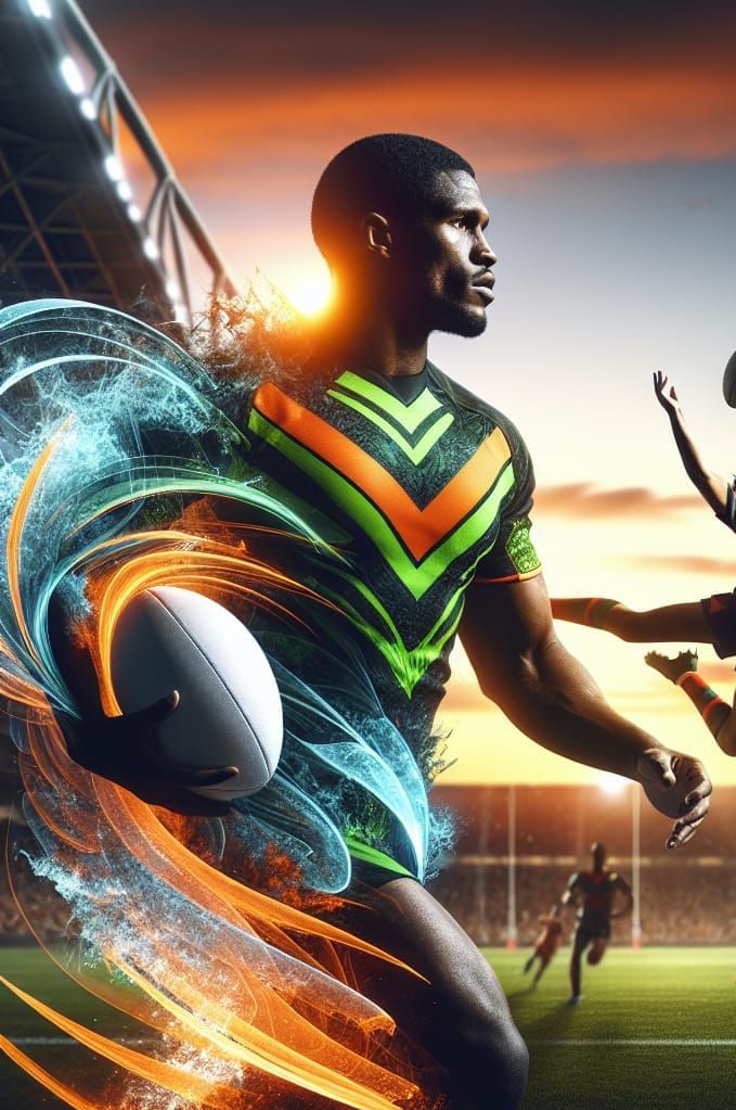 Neon Green and Neon Orange - Rugby league player