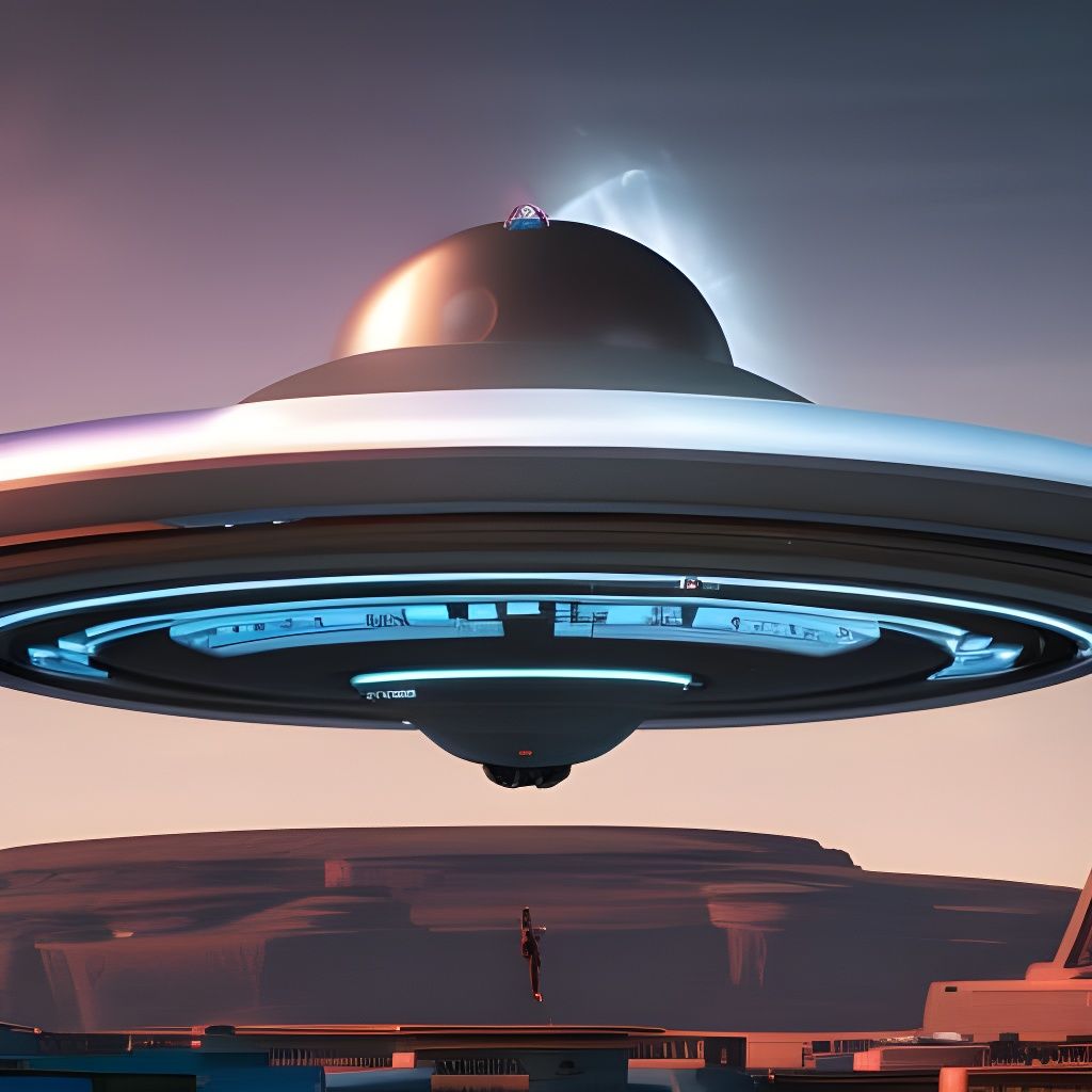 Friendly Alien with Flying Saucer, Digital Illustration