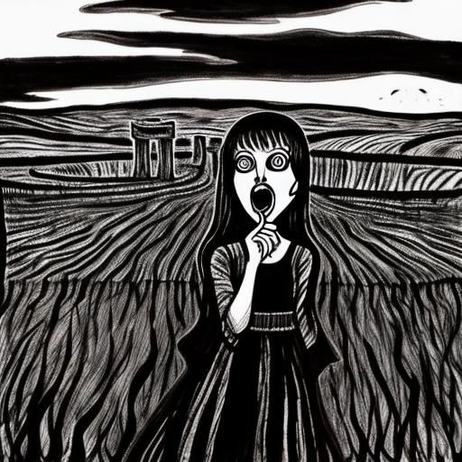 Banshee Screaming at Stonehenge in Horror Art Style