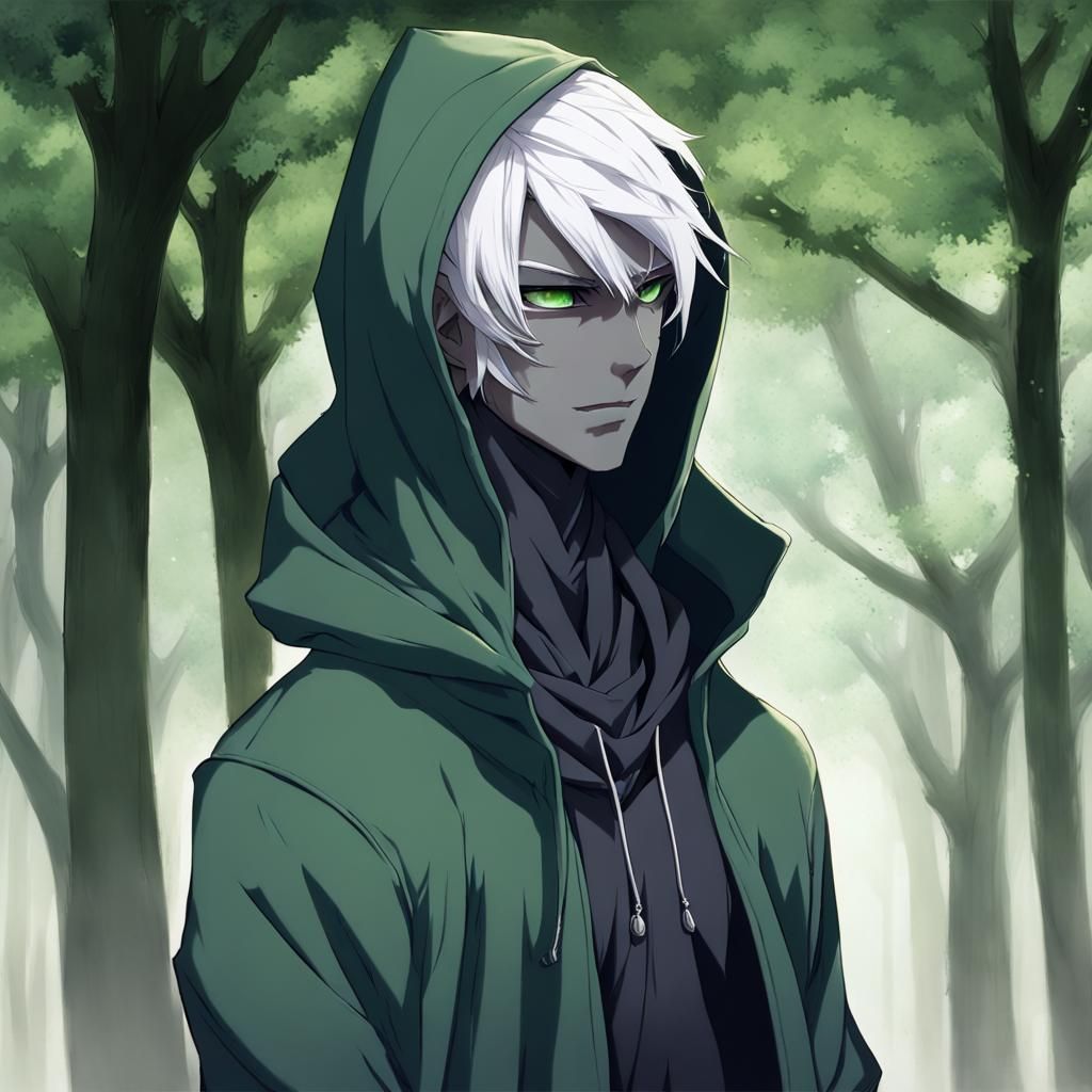 Drow Elf with Emerald Eyes in Anime Style