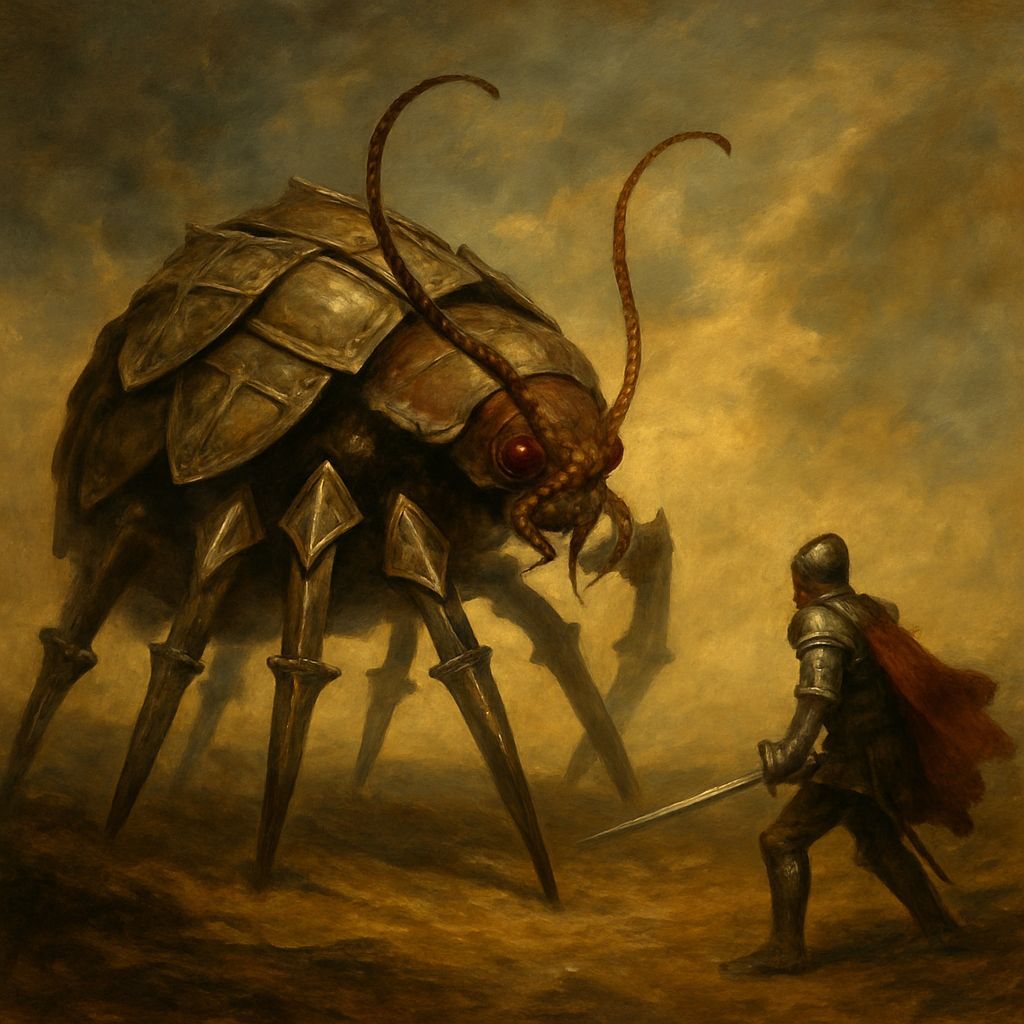 Epic Fantasy Beetle Monster Confronts Knight