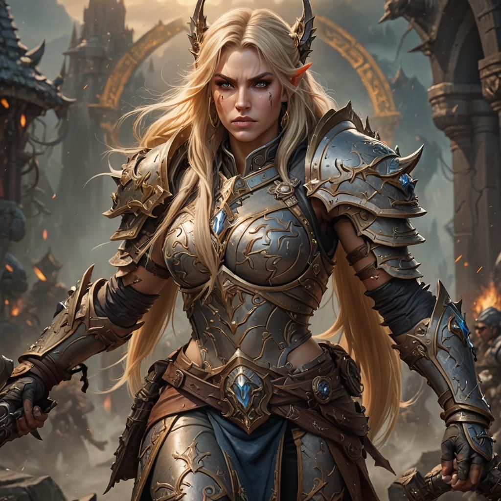 WoW Female Warrior: Epic Digital Matte Painting