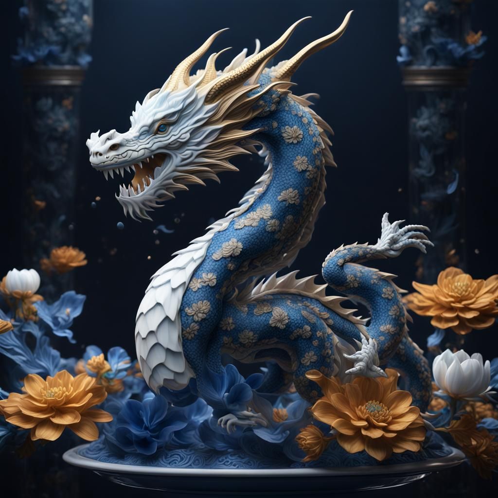 Porcelain Dragon Matte Painting in Warm Light