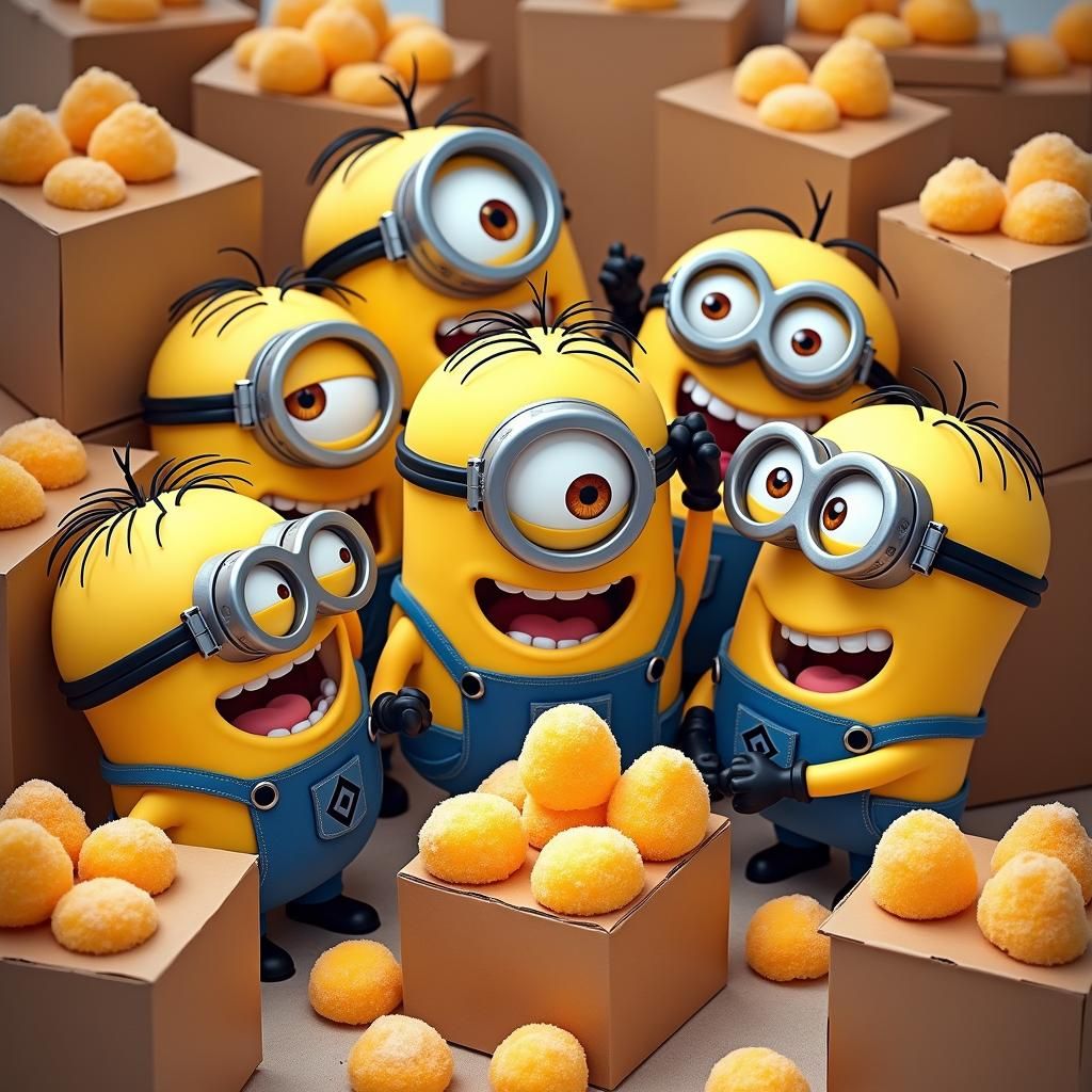 Minions Devouring Twinkies in Cartoon Style