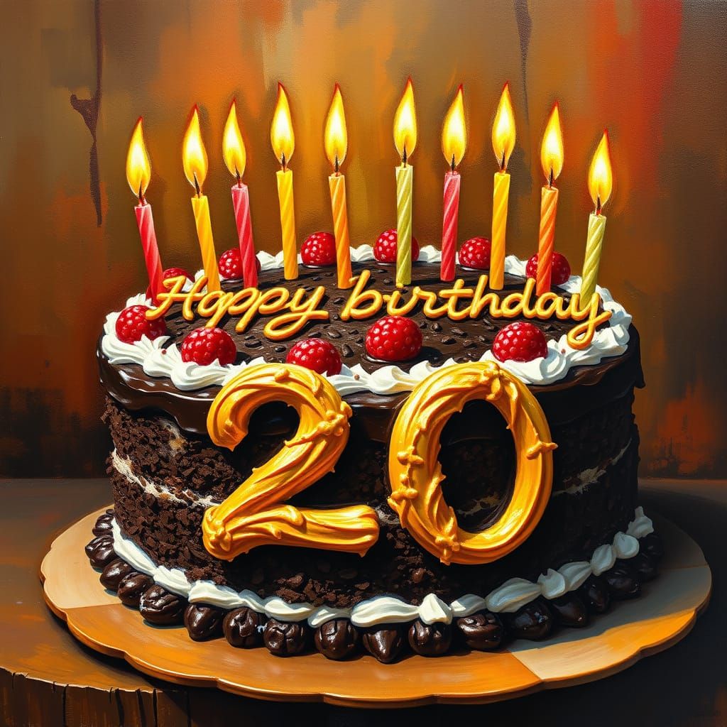 Birthday Cake in Impressionistic Oil Painting Style