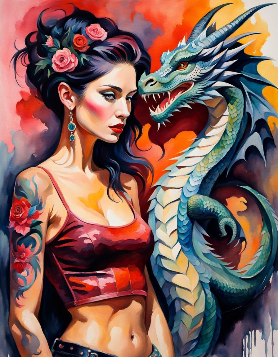 Woman and dragon