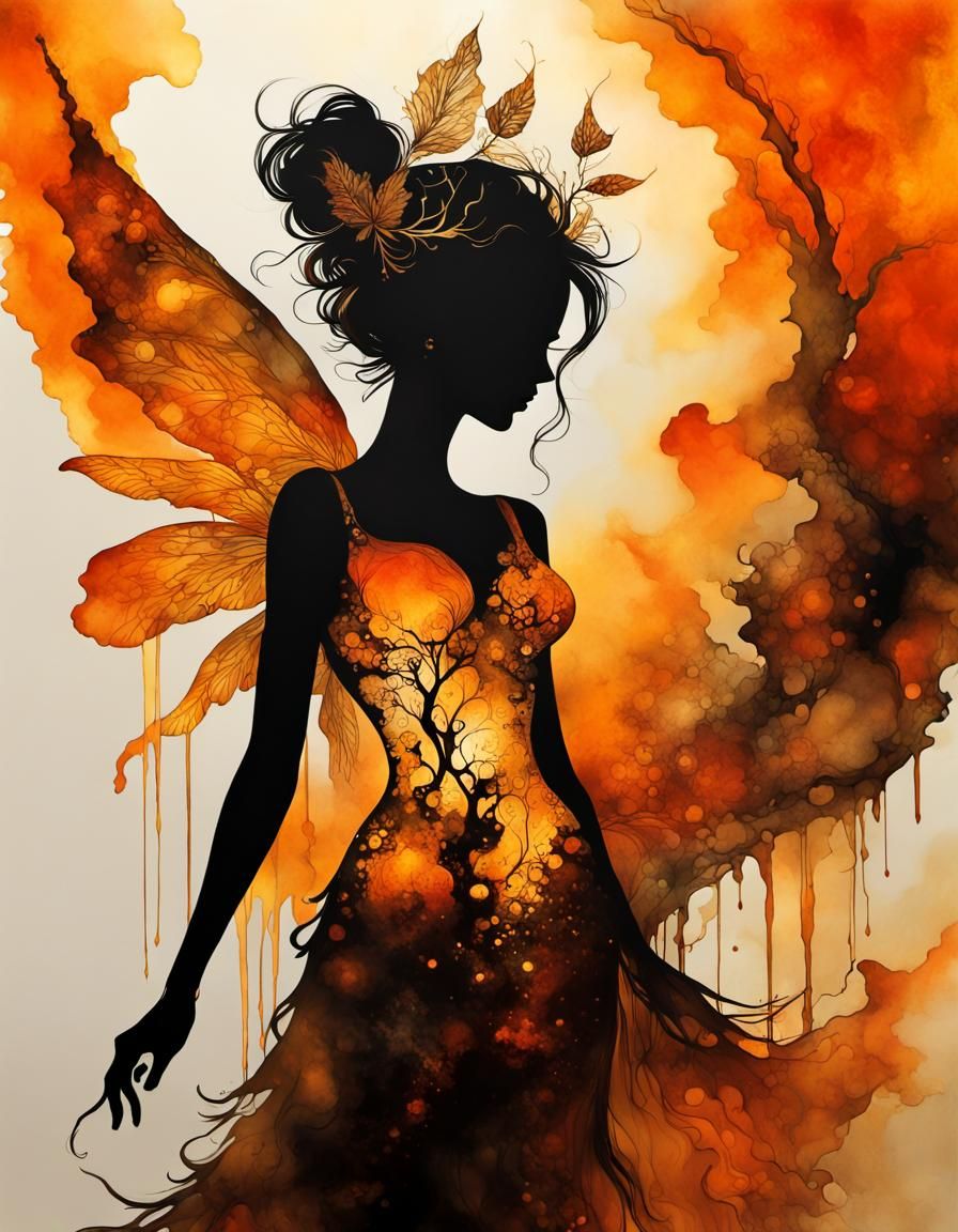 Silhouette Art with Dark Hues and Vibrant Accents