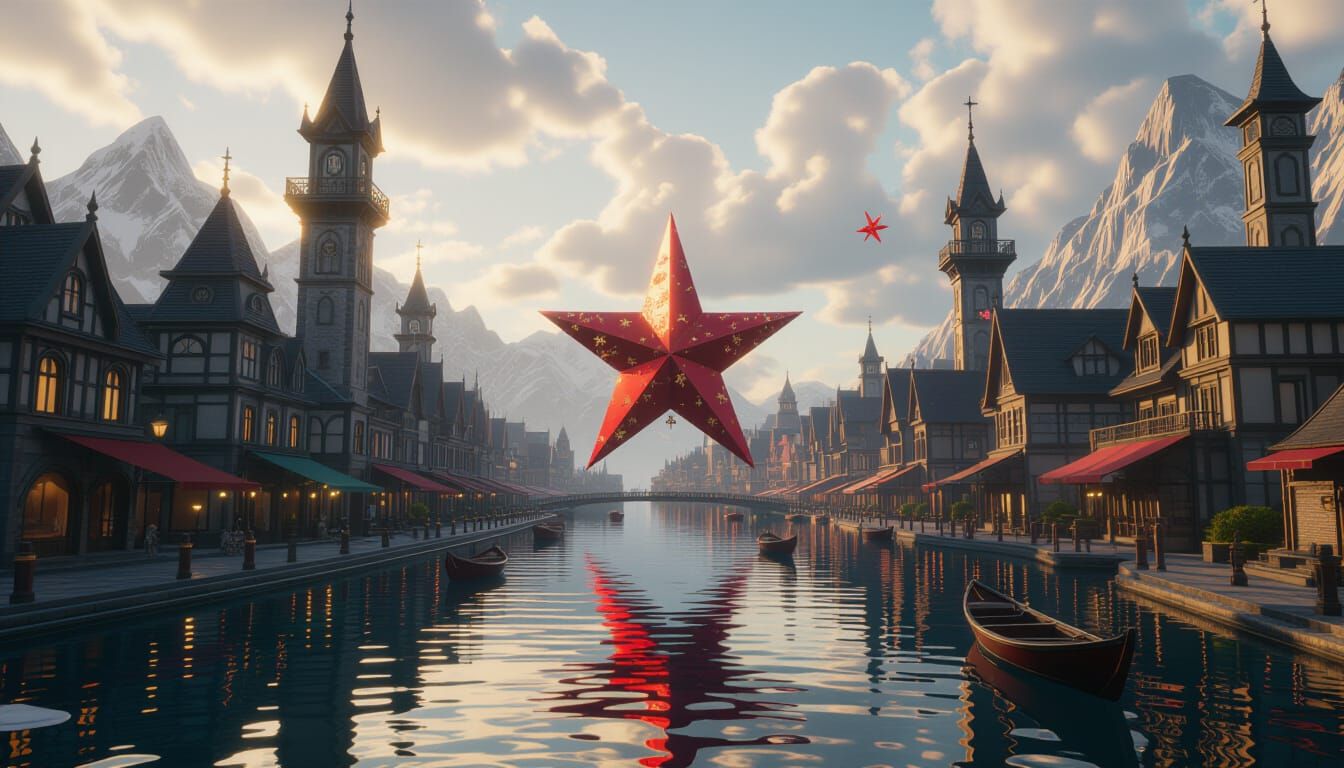 Fantastical Red Stars in Detailed Matte Painting
