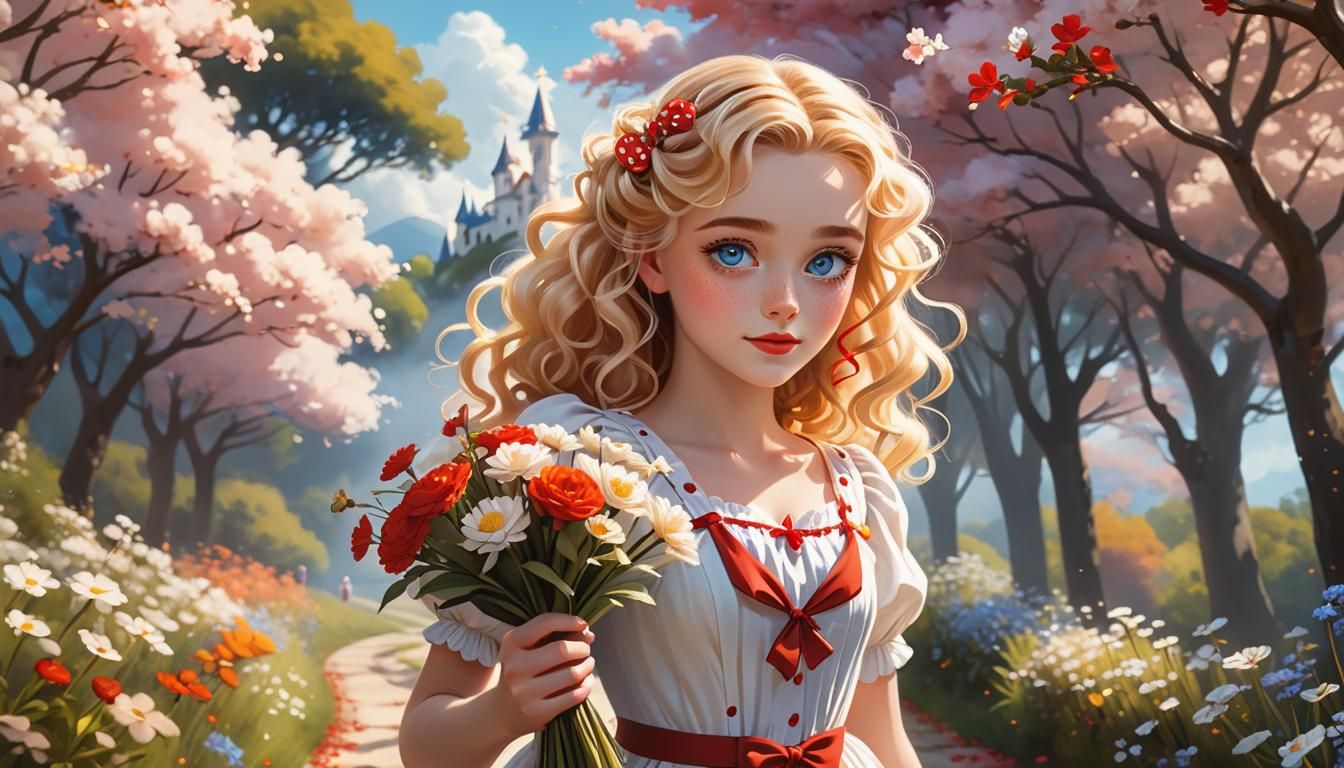 Whimsical Girl in Enchanted Garden