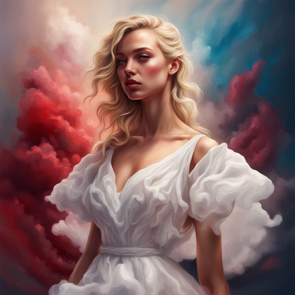 Blonde Girl in Cloud Dress, Splash Art Style