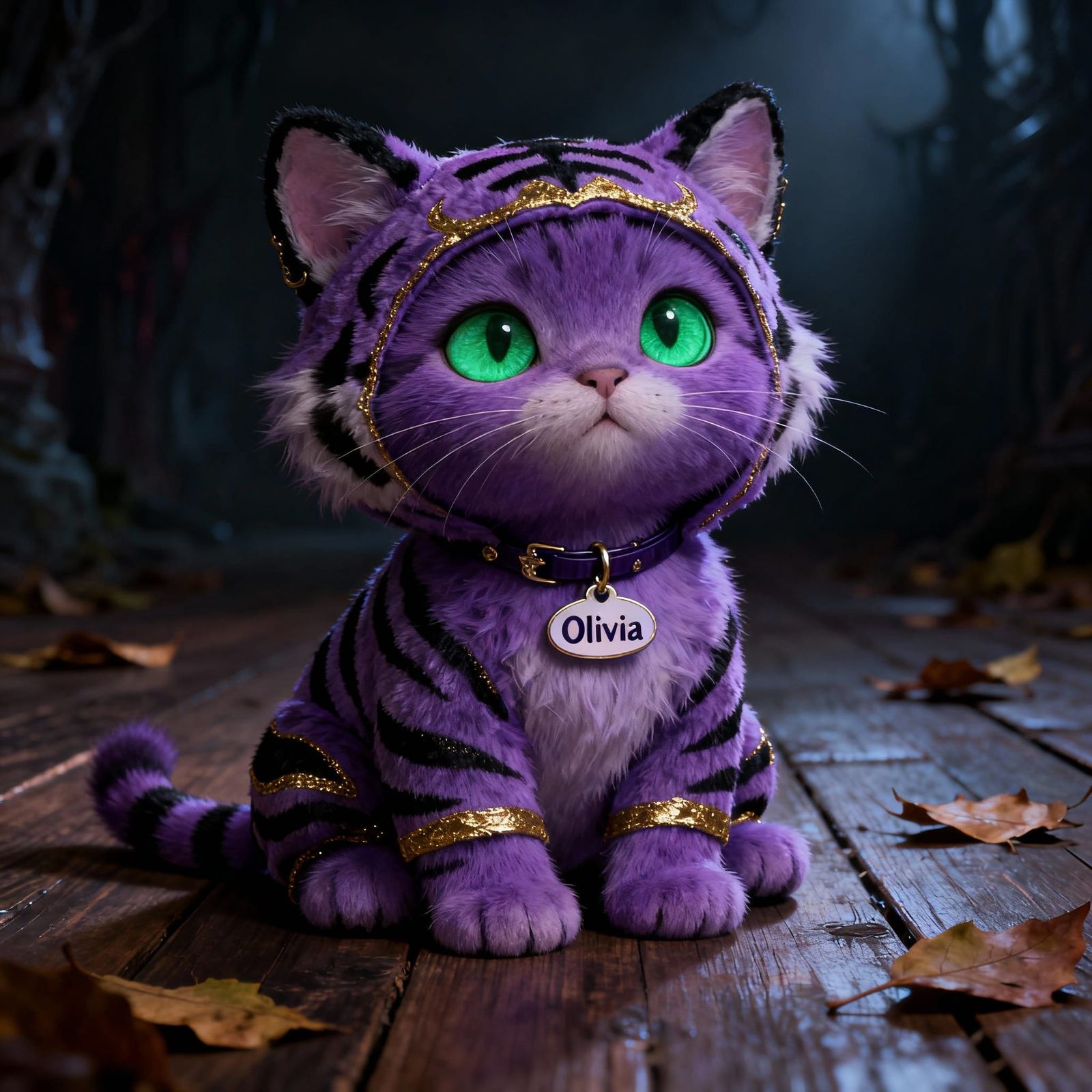 Innocent Purple Kitten Dressed as Sinister Tiger