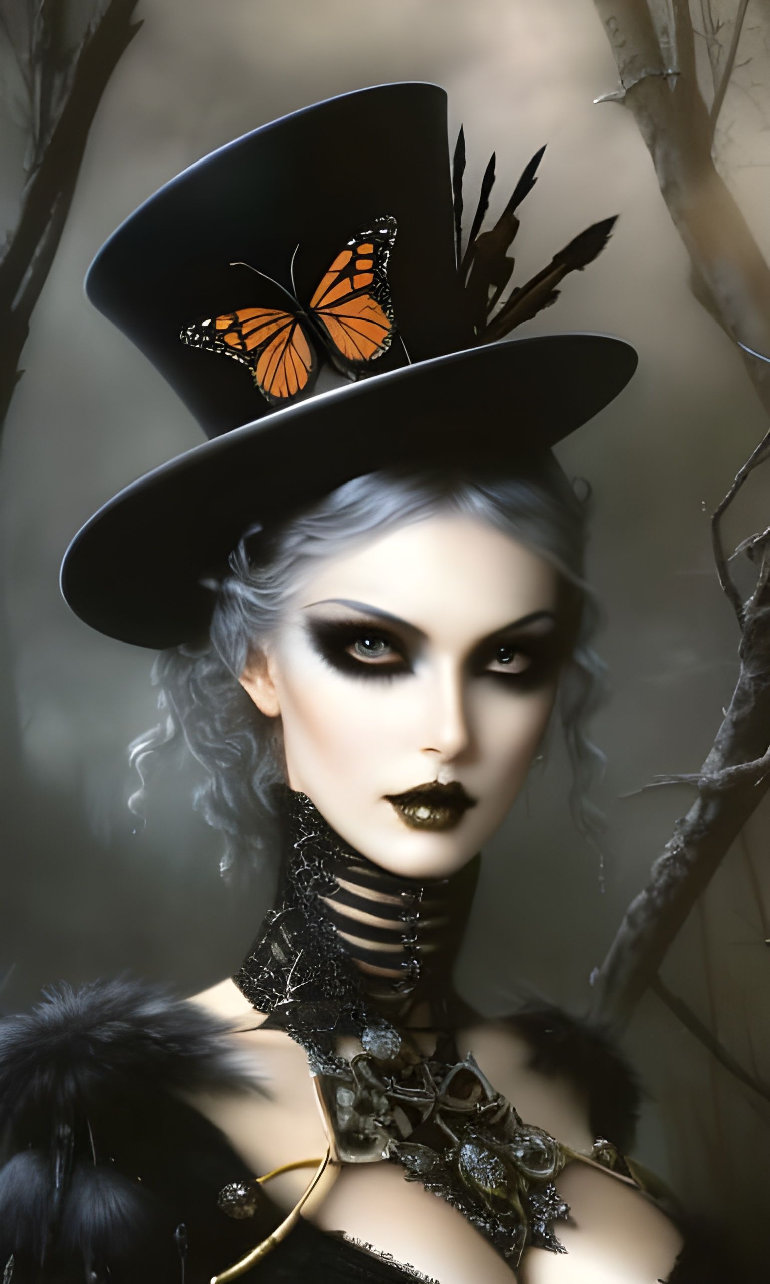 Gothic Horror Portrait with Butterfly Top Hat