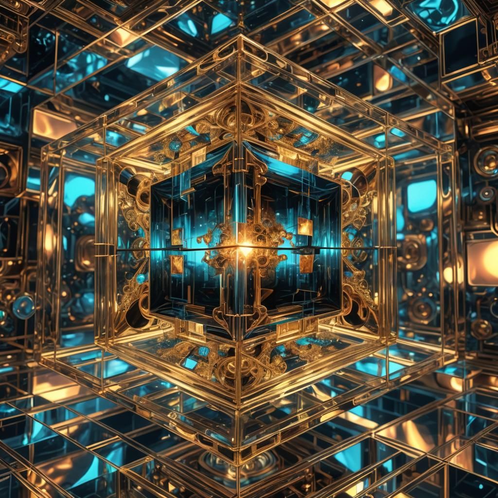 Cosmic Dreamscape: Glass Cubes in Steampunk Style