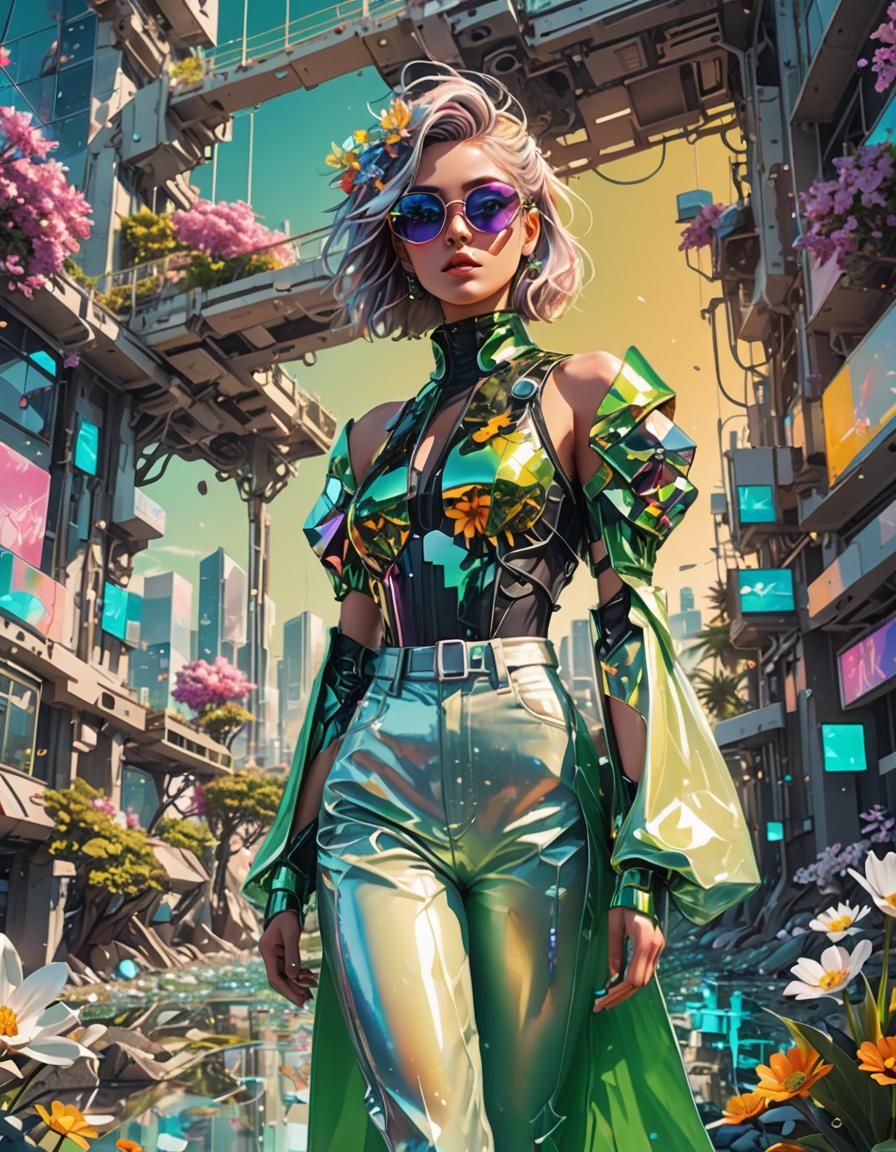 Futuristic Anime Model in Technological City