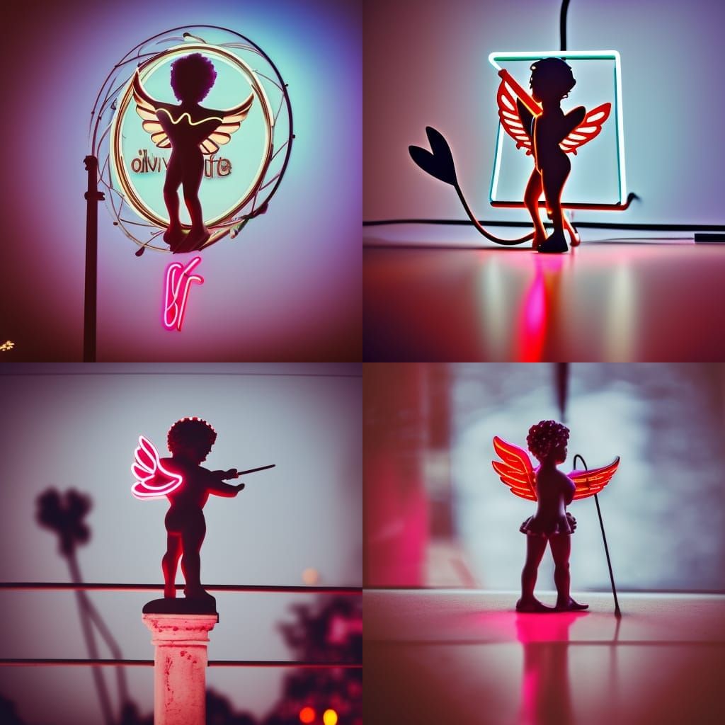Dystopian Cupid with Neon Sign and Arrow