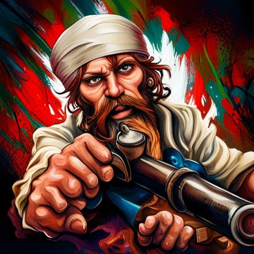 Pirate with Cannon in Graffiti Street Art Style