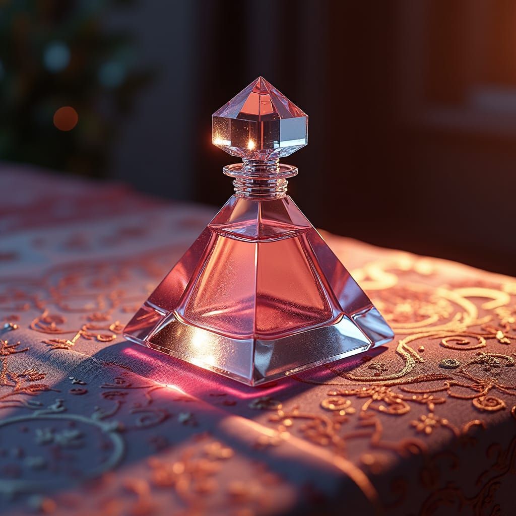 Crystal Pyramid Perfume Bottle on Silk