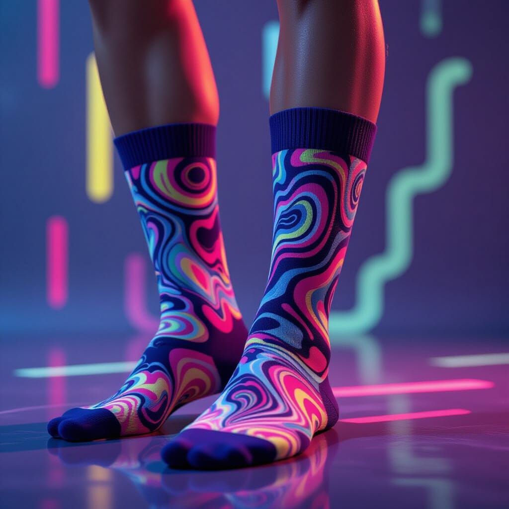 Colorful Socks with Abstract Neon Swirls in 80s Style