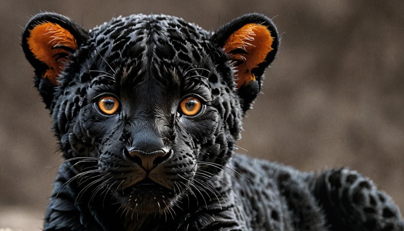 Newborn Black Jaguar with Robotic Eyes