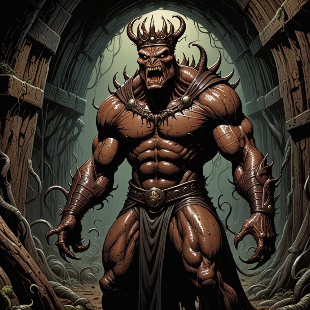 Earthen Crowned Earthworm Monster in Comic Book Art